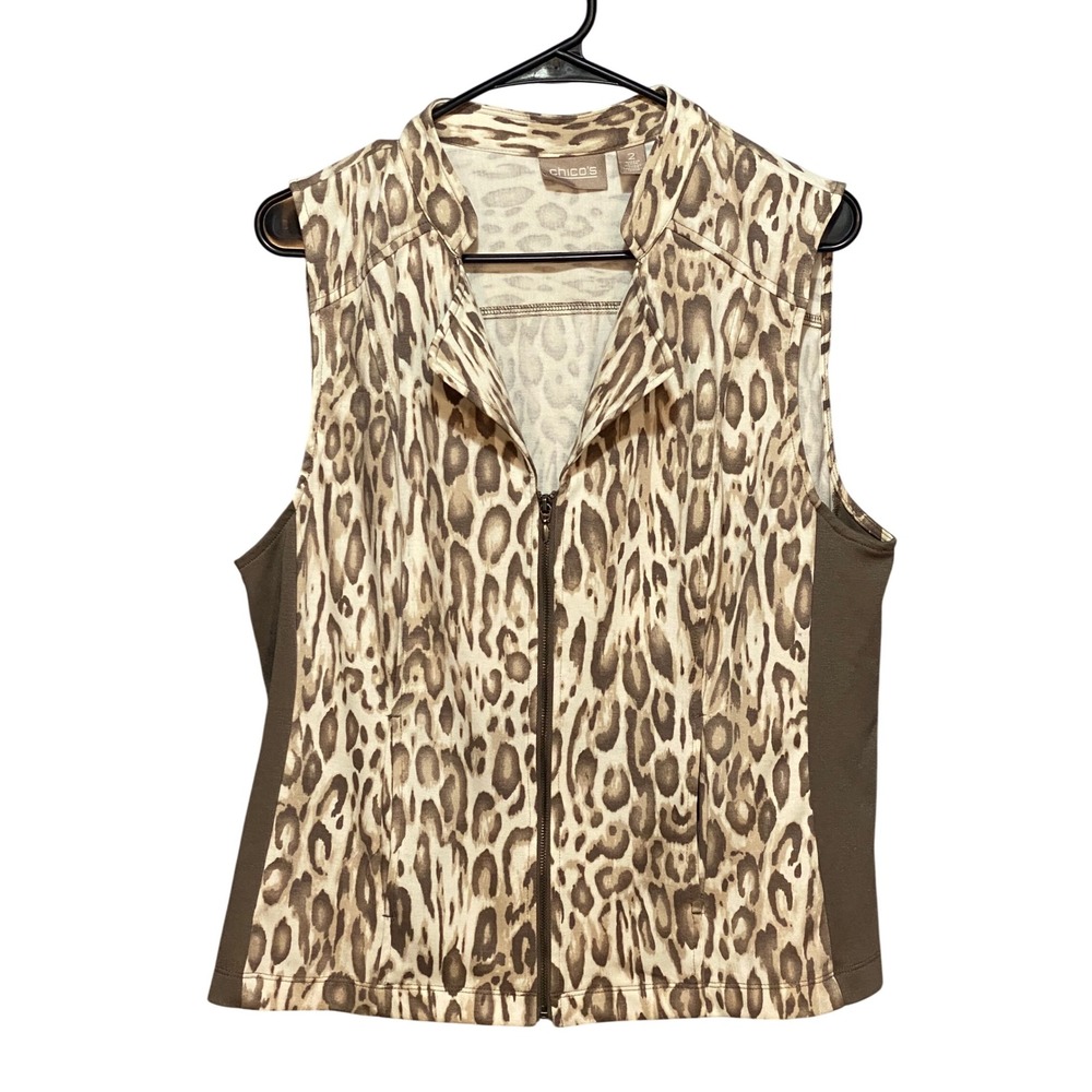 Chicos Leopard Print Zip Front Vest Women‎ Size 2 (US size 12) Sleeveless Collar